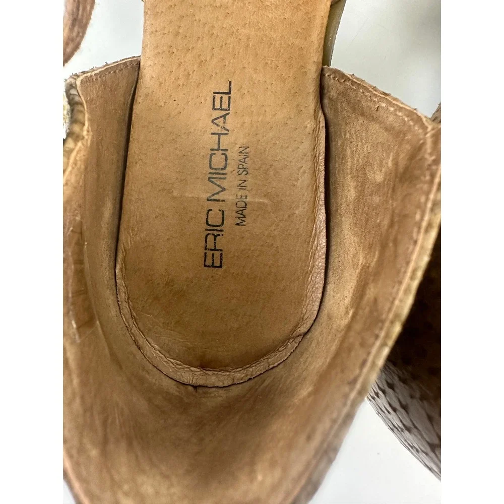 Eric Michael Brown Snakeskin Textured Strappy T-Strap Sandals Spain Women 39 8.5